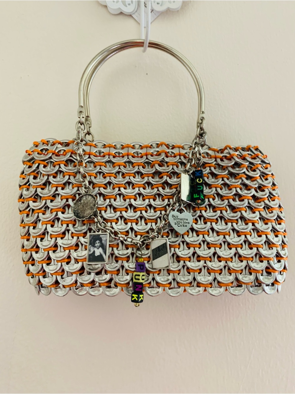 Orange & Silver Chainmail Charm Tote - Women Bags